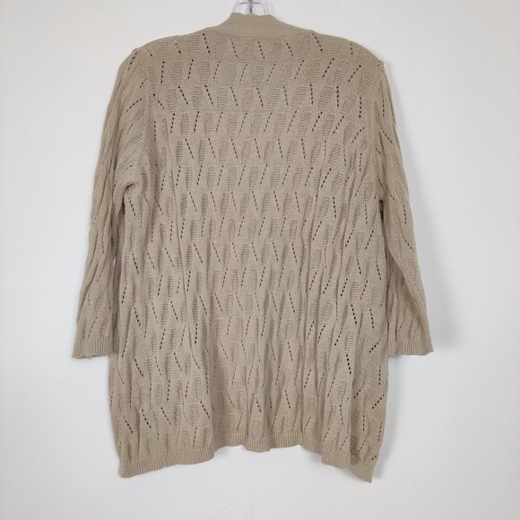 Classic Editions Women's Cardigan Size L Beige Cotton Knit Openwork Casual Daily - Picture 2 of 8